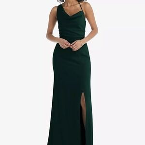 After Six One-Shoulder Draped Cowl-Neck Maxi Dress in Evergreen NWT